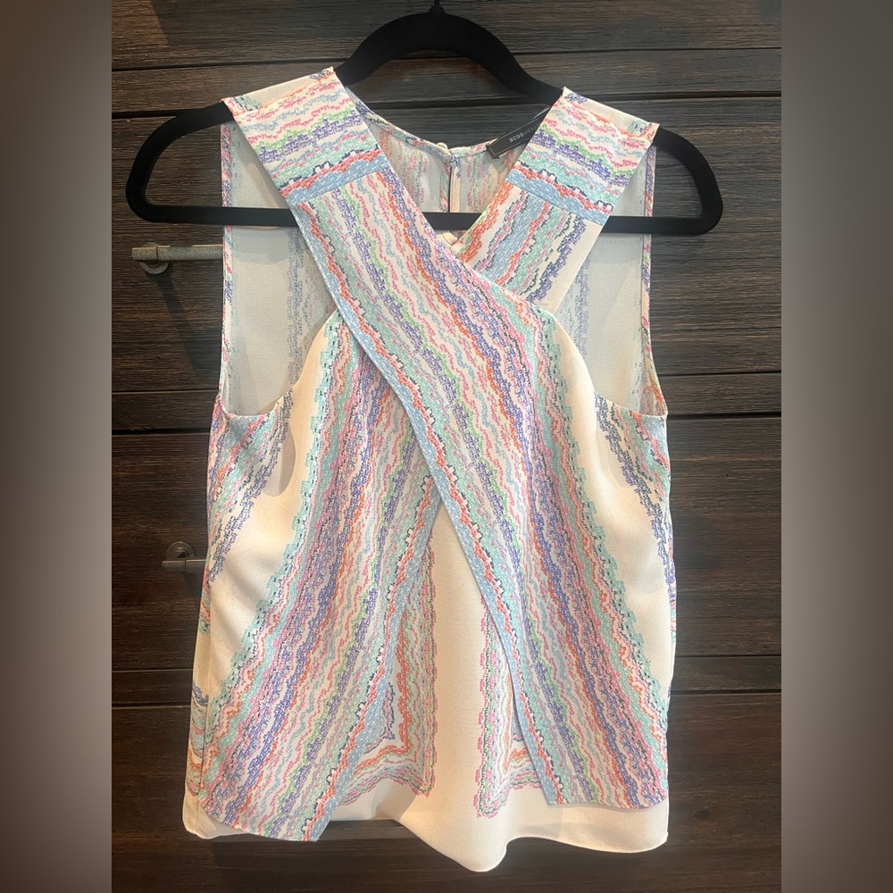 BCBGMaxAzria Pink and Blue Asymmetrical Wrap Tank Top